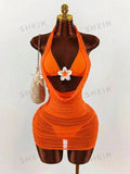 Amplova 3pcs Women's Swimwear Set, Draped Neck Cover Up With Includes Floral Fro