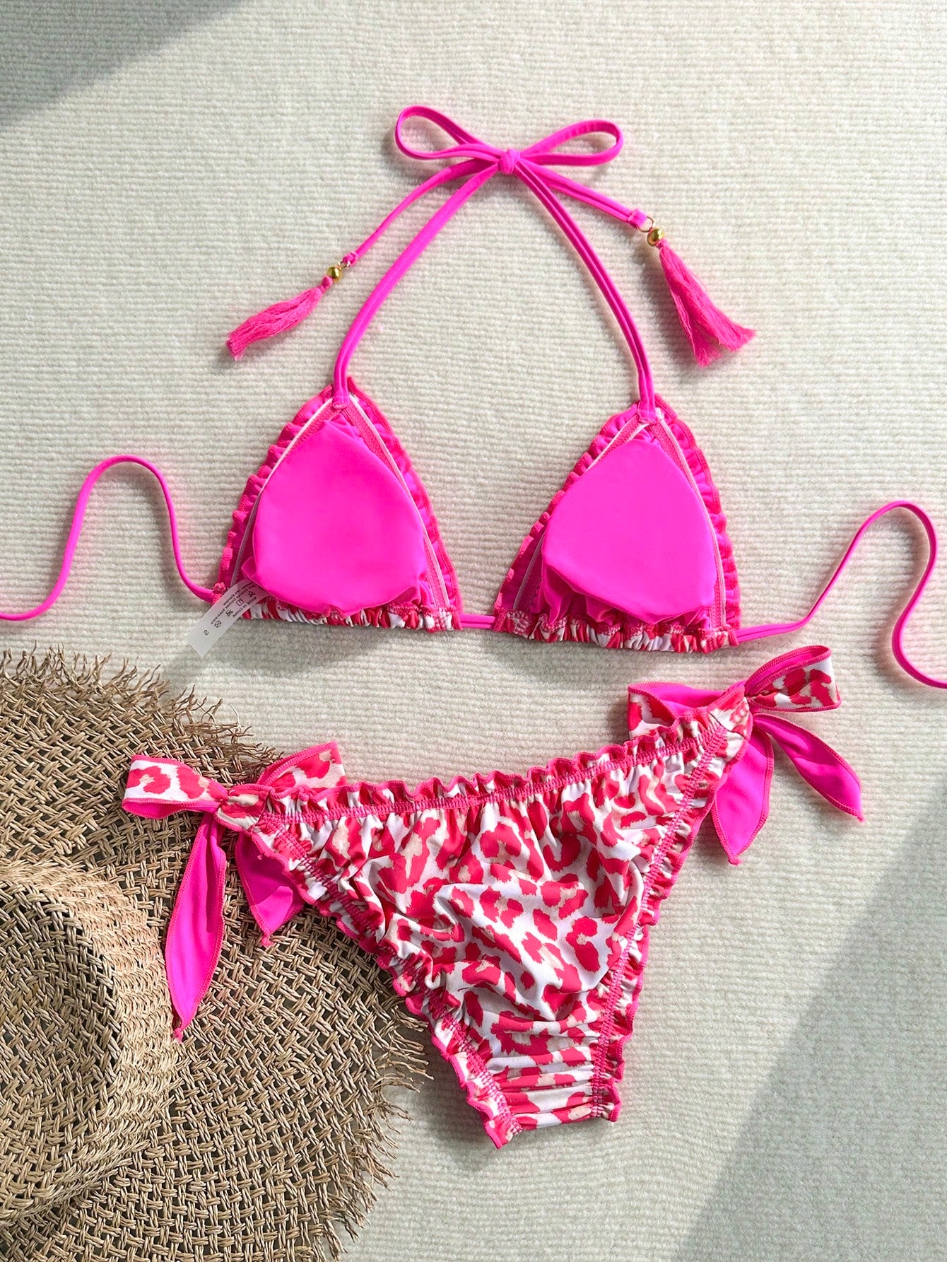 Soleia Women's Retro Colorful Leopard, Zebra, Floral Print Frill Tie