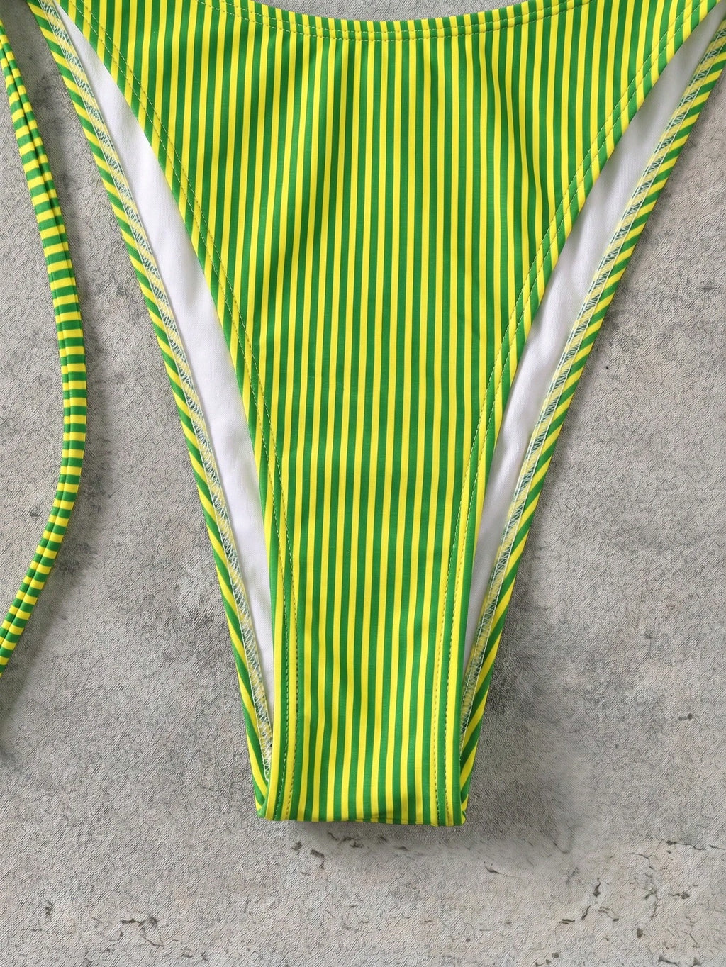 Retro Blue & Green Striped Spaghetti Strap Tie Bikini Set, Sexy