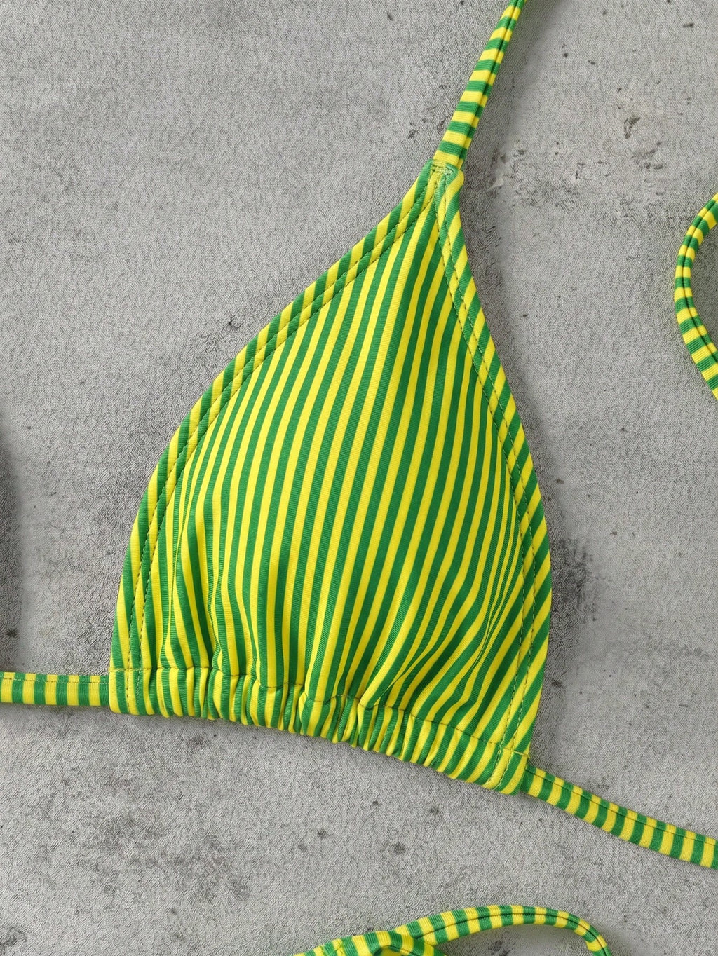 Retro Blue & Green Striped Spaghetti Strap Tie Bikini Set, Sexy