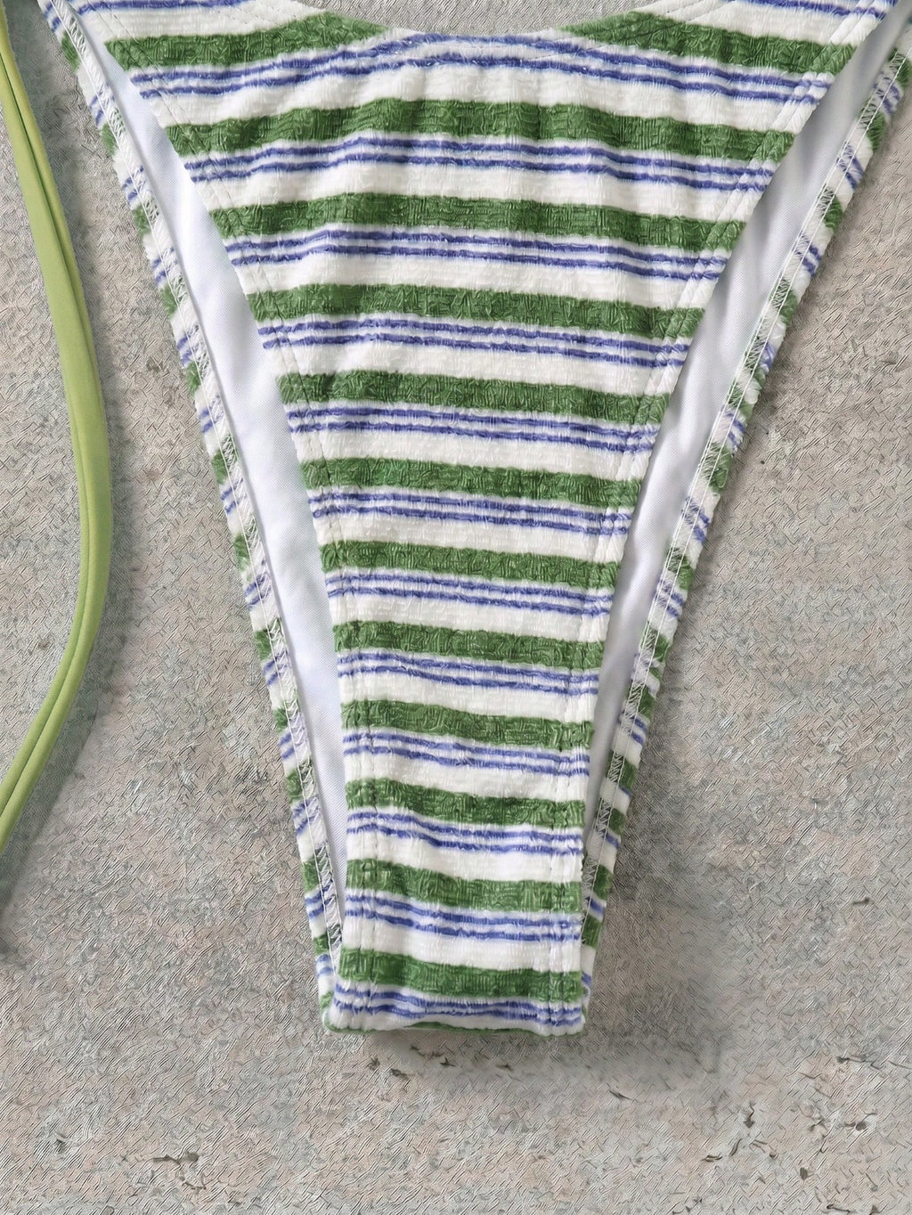 Retro Navy Blue & Black Striped Spaghetti Strap Tie Bikini Set, Sexy