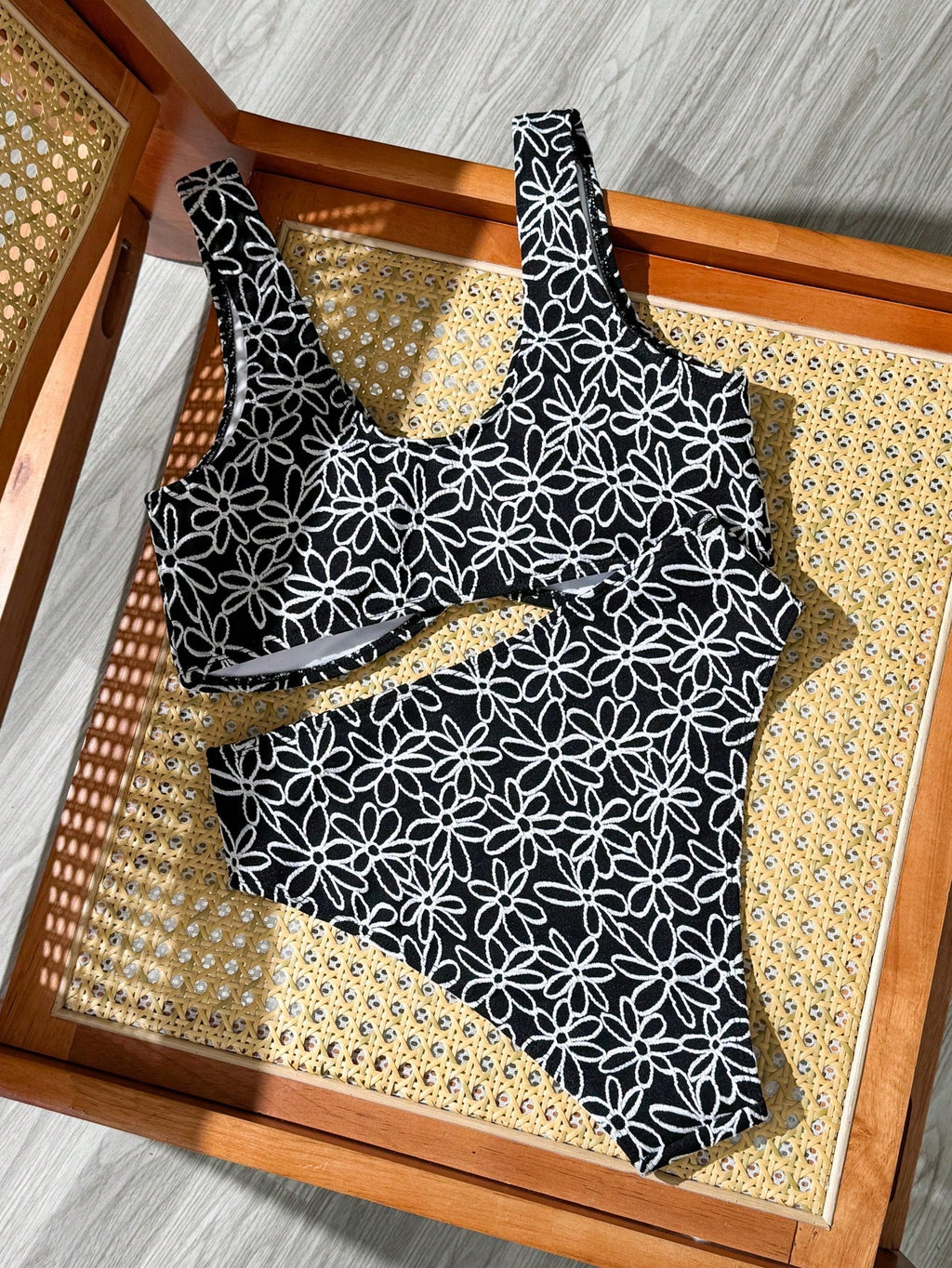 Swim Vcay Women's Striped Circular Ring Connected Sexy Bikini Set For