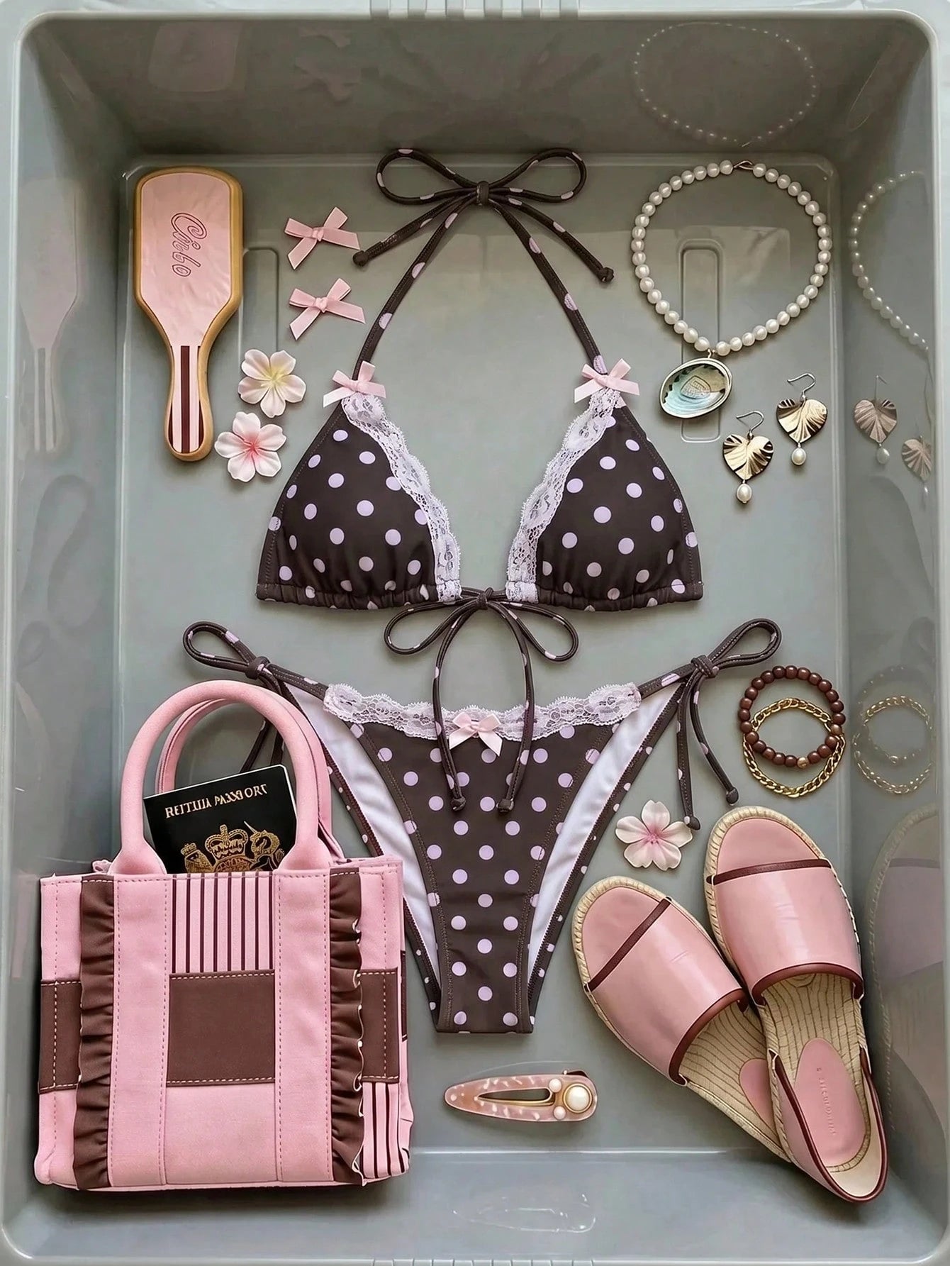 Swim Mod Sexy & Cute Lace Bow Accent Triangle Bikini For Bikini Party