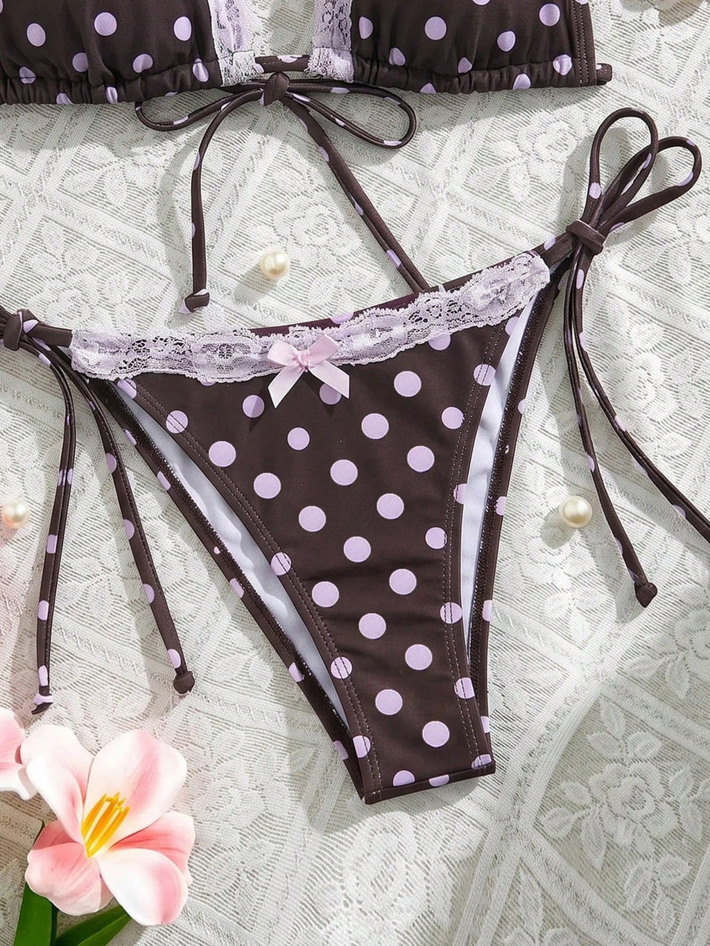 Swim Mod Sexy & Cute Lace Bow Accent Triangle Bikini For Bikini Party