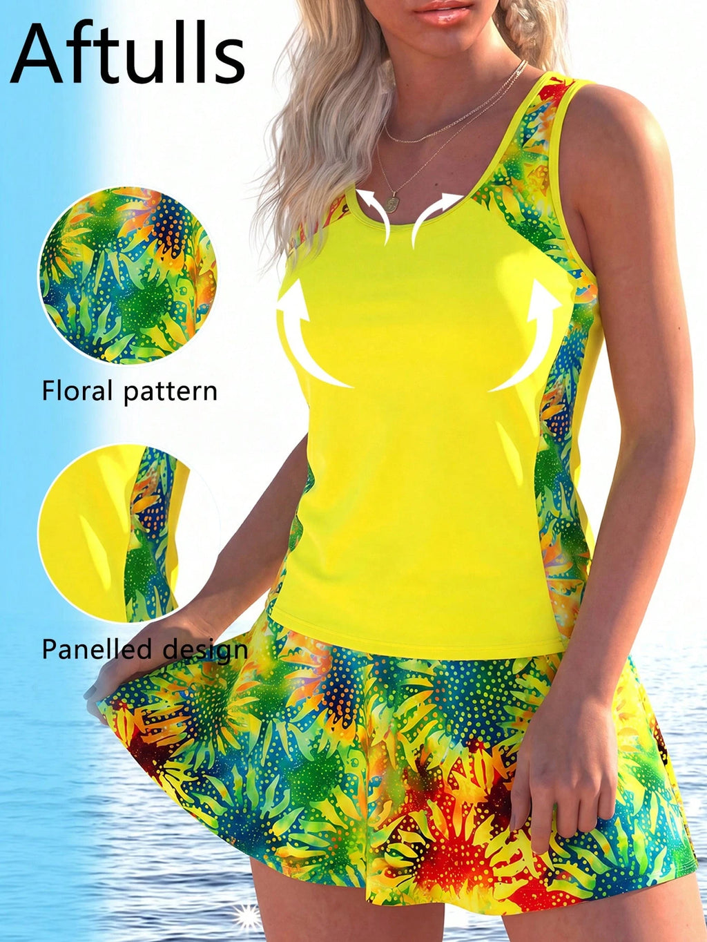Floral Print Women's Swimsuit Vest Style Short Skirt Swimwear Summer