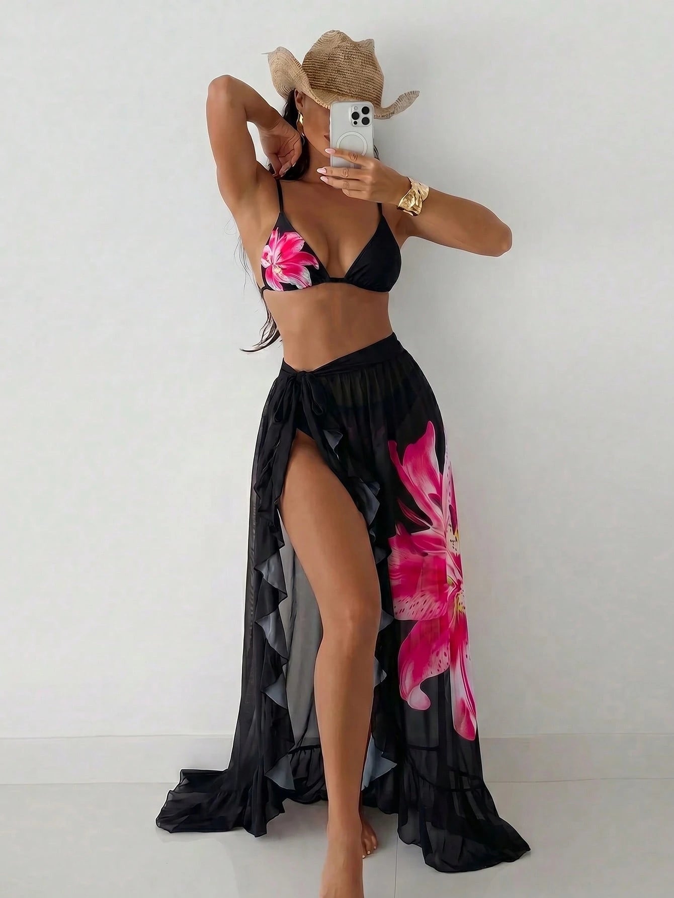 Swim SXY Summer New Women's 3-Piece Beach Set Gradient Print Random