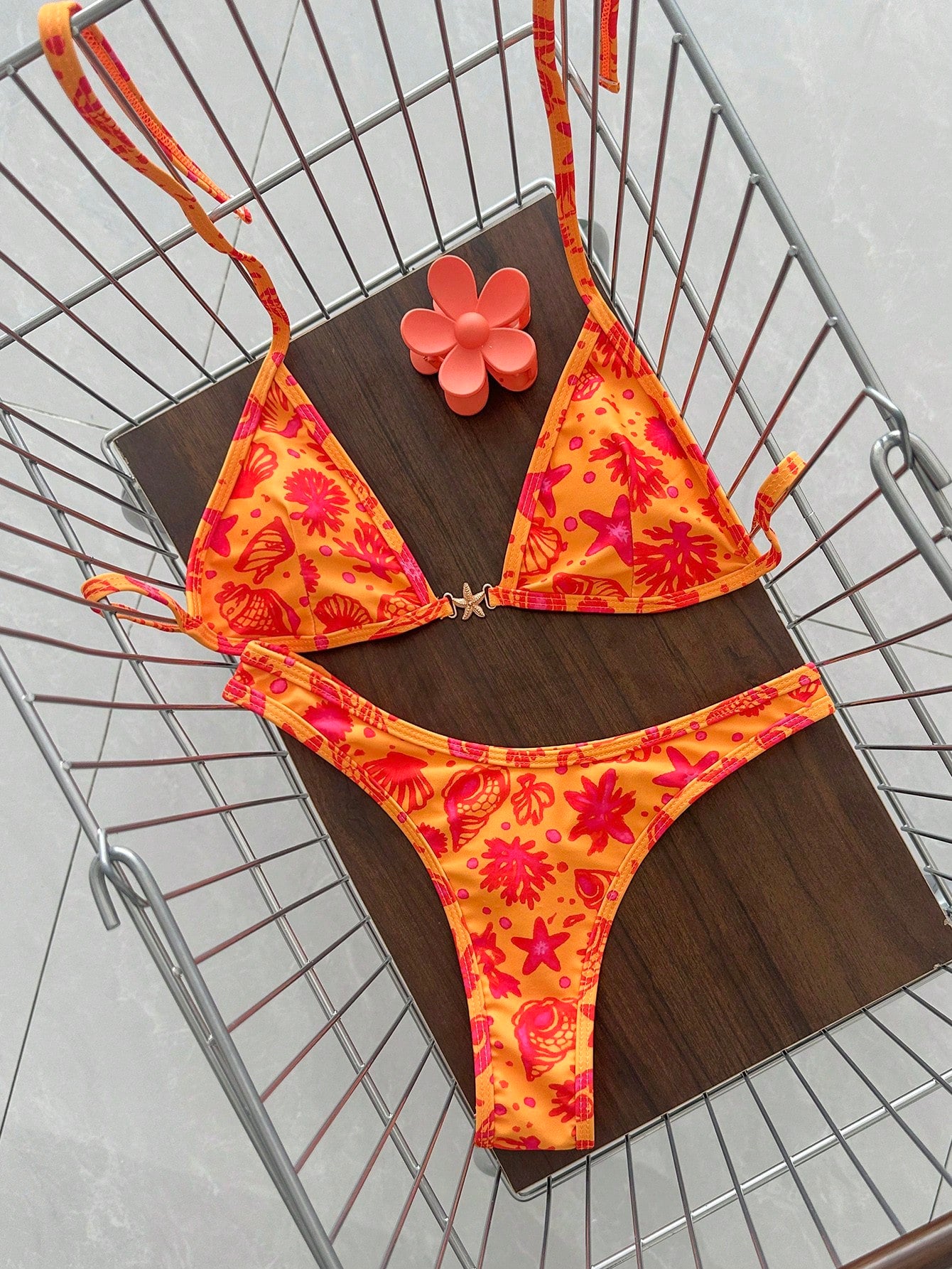 Swim Vcay Spring/Summer Solid Color Triangle Wireless Halter Backless