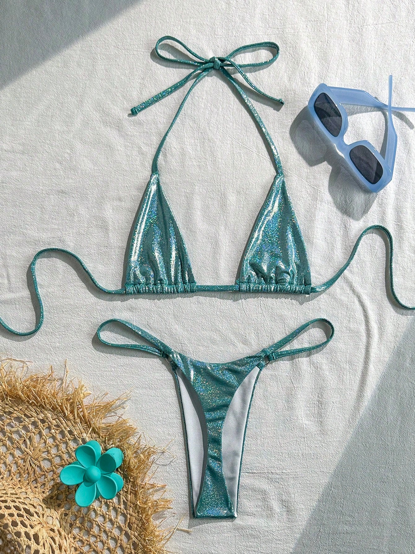 Swim SXY Summer Beach Halter Micro Triangle Thong Bikini Set