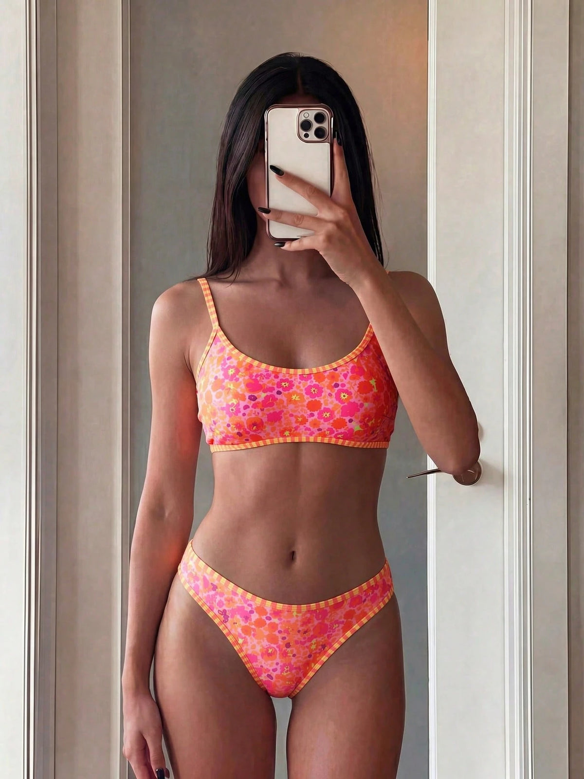 Navy Blue & Neon Green Trim Beachwear 2 Pieces Swimwear Vacation