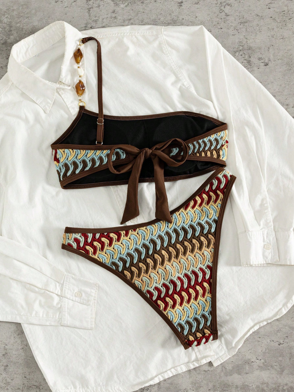Swim Vcay Women's Sexy Halter Beaded 2 Pieces Swimwear, Elegant