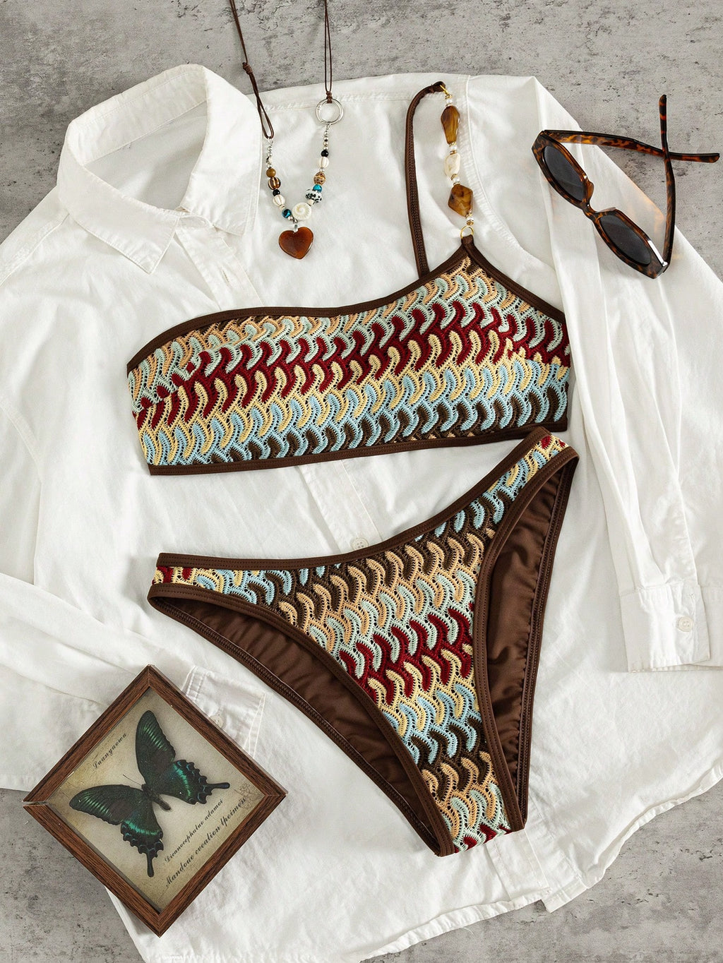 Swim Vcay Women's Sexy Halter Beaded 2 Pieces Swimwear, Elegant