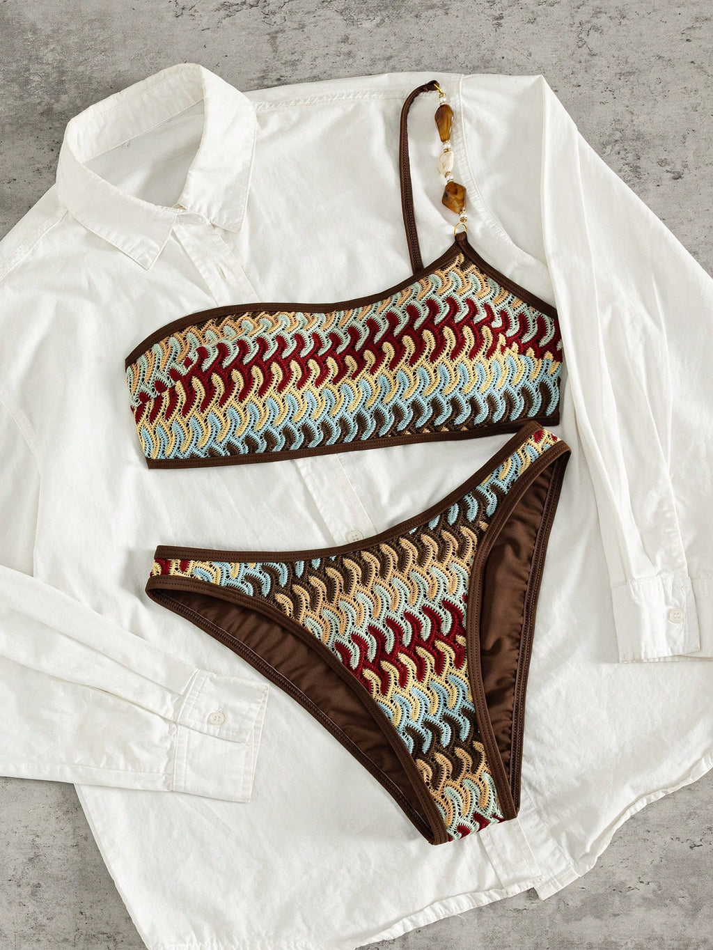 Swim Vcay Women's Sexy Halter Beaded 2 Pieces Swimwear, Elegant