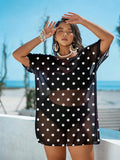 Swim Lushoire Plus Size Women Loose Mesh Print Short Sleeve Beach Cover-Up Pullover For Summer Beach Vacation
