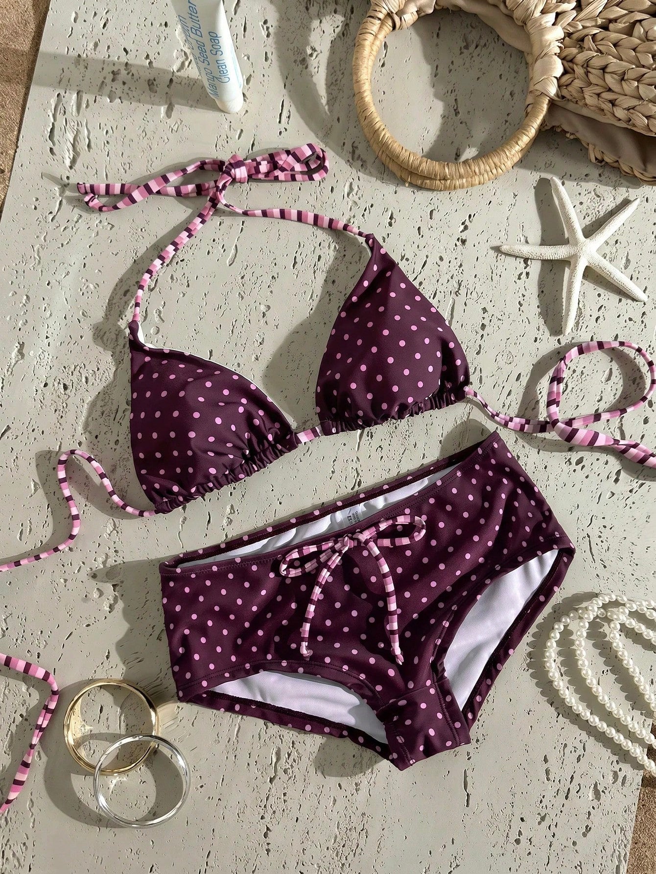 Swim Mod 2026SS New Women's Swimwear Navy Blue Polka Dot Bikini Sets,Summer Tropical Holiday Vacation,Vintage - image 20