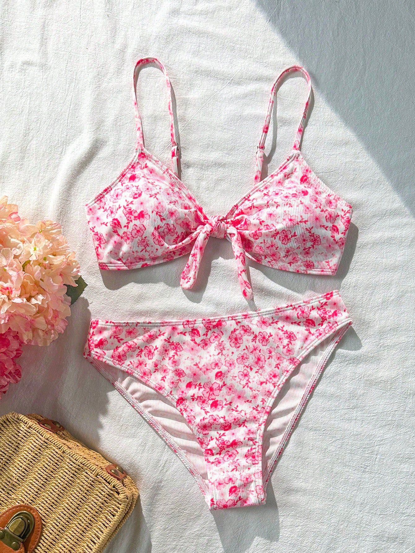 Swim Mod Women's 2-Piece Bikini Swimsuit Set, Double Shoulder Straps, Light Pink Ribbed Fabric, Two Pieces - image 19