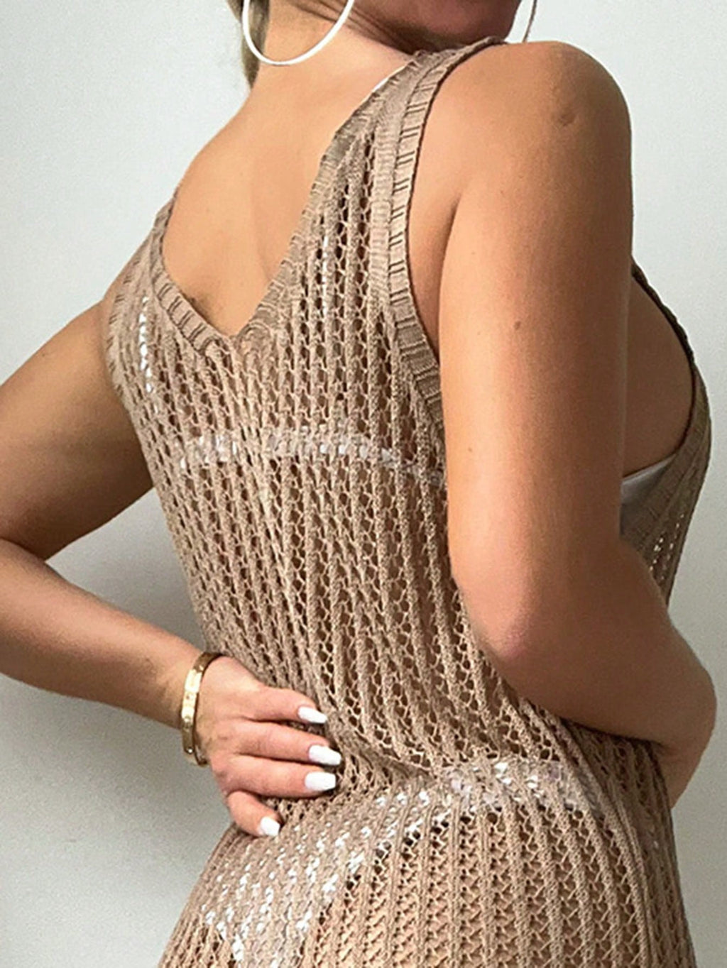 Swim Summer Beach Hollow Out Split Thigh Cover Up Dress Without Bikini Set Semi-Sheer Dress - image 10
