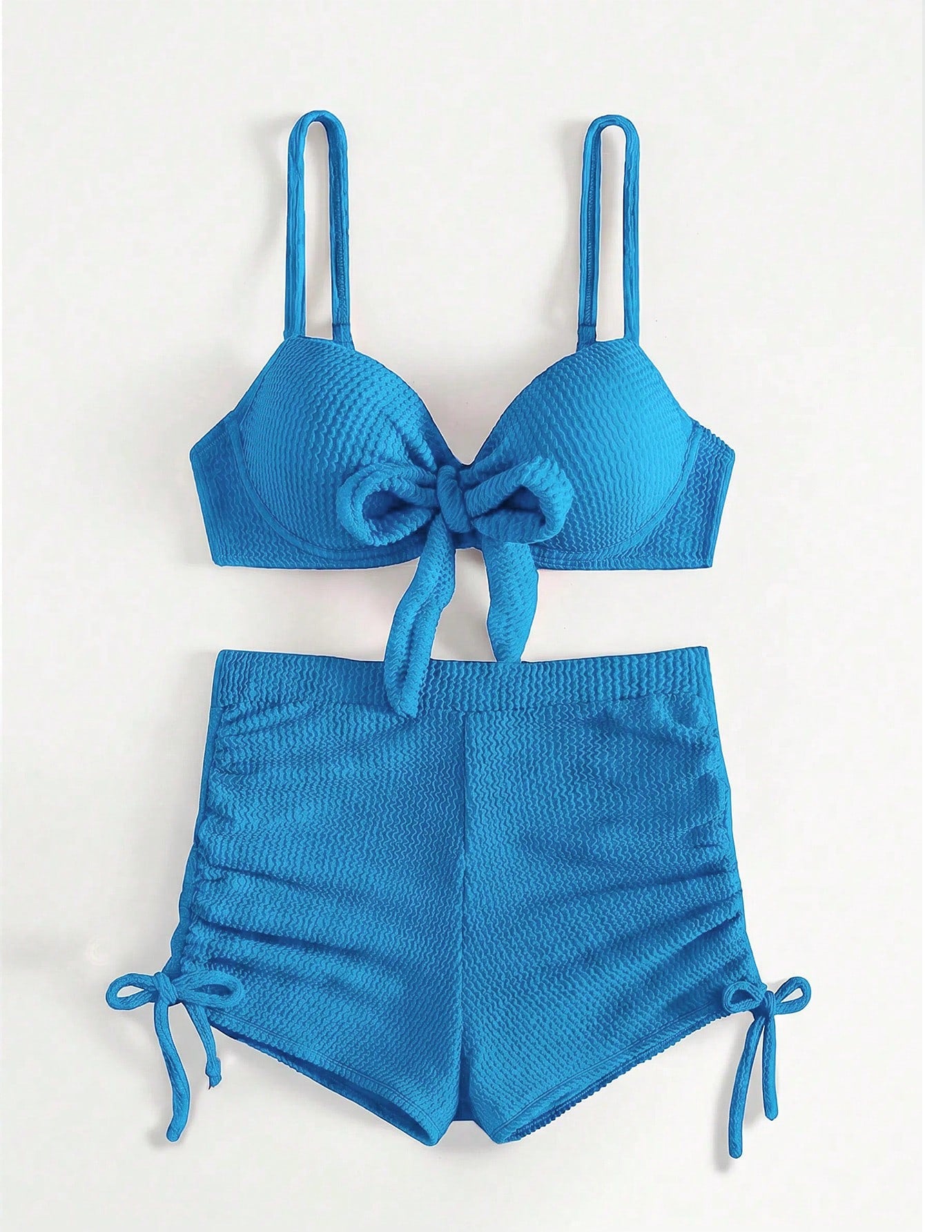 Swim SXY Women's Solid Color Front Knot Fashionable Bikini Set, Summer Beach Vacation White Casual - image 19