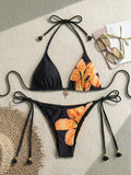 Swim Vcay Women's Summer Beach Palm Tree Print Halter Tie Sexy Bikini
