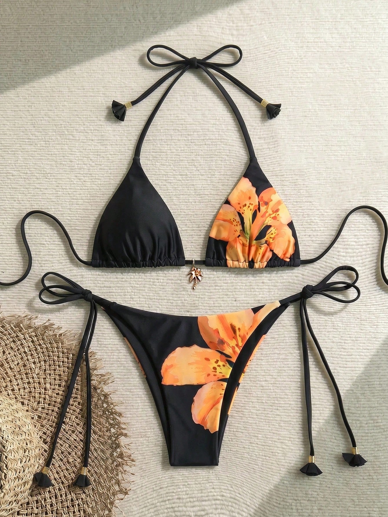 Swim Vcay Women's Summer Beach Palm Tree Print Halter Tie Sexy Bikini