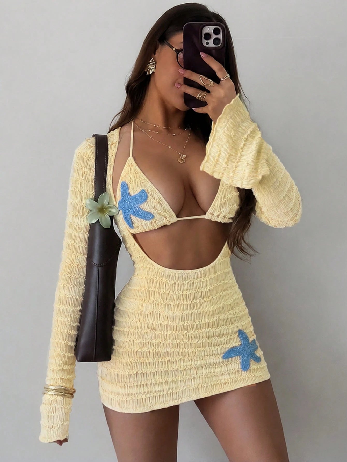 Swim SXY 3pcs/Set Women's Sexy Colorful Hollow Striped Cover-Up,