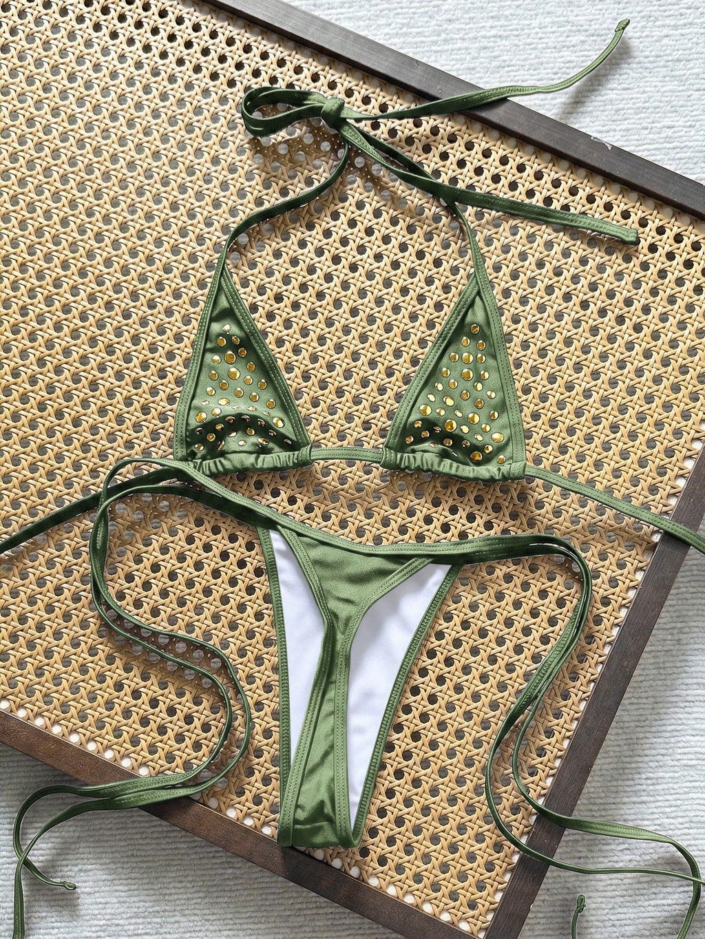 Swim Vcay Swim SXY 2pcs Spring/Summer Beach Vacation Textured Fabric Halter Triangle Bikini Top And Side Tie - image 7