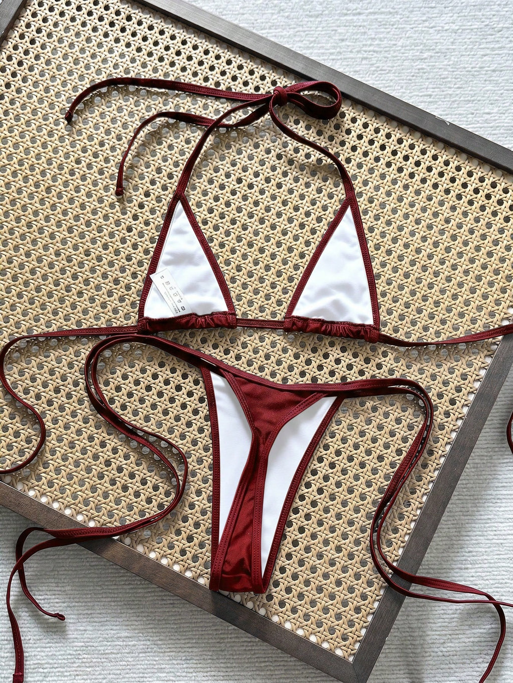 Swim Vcay Swim SXY 2pcs Spring/Summer Beach Vacation Textured Fabric Halter Triangle Bikini Top And Side Tie - image 19
