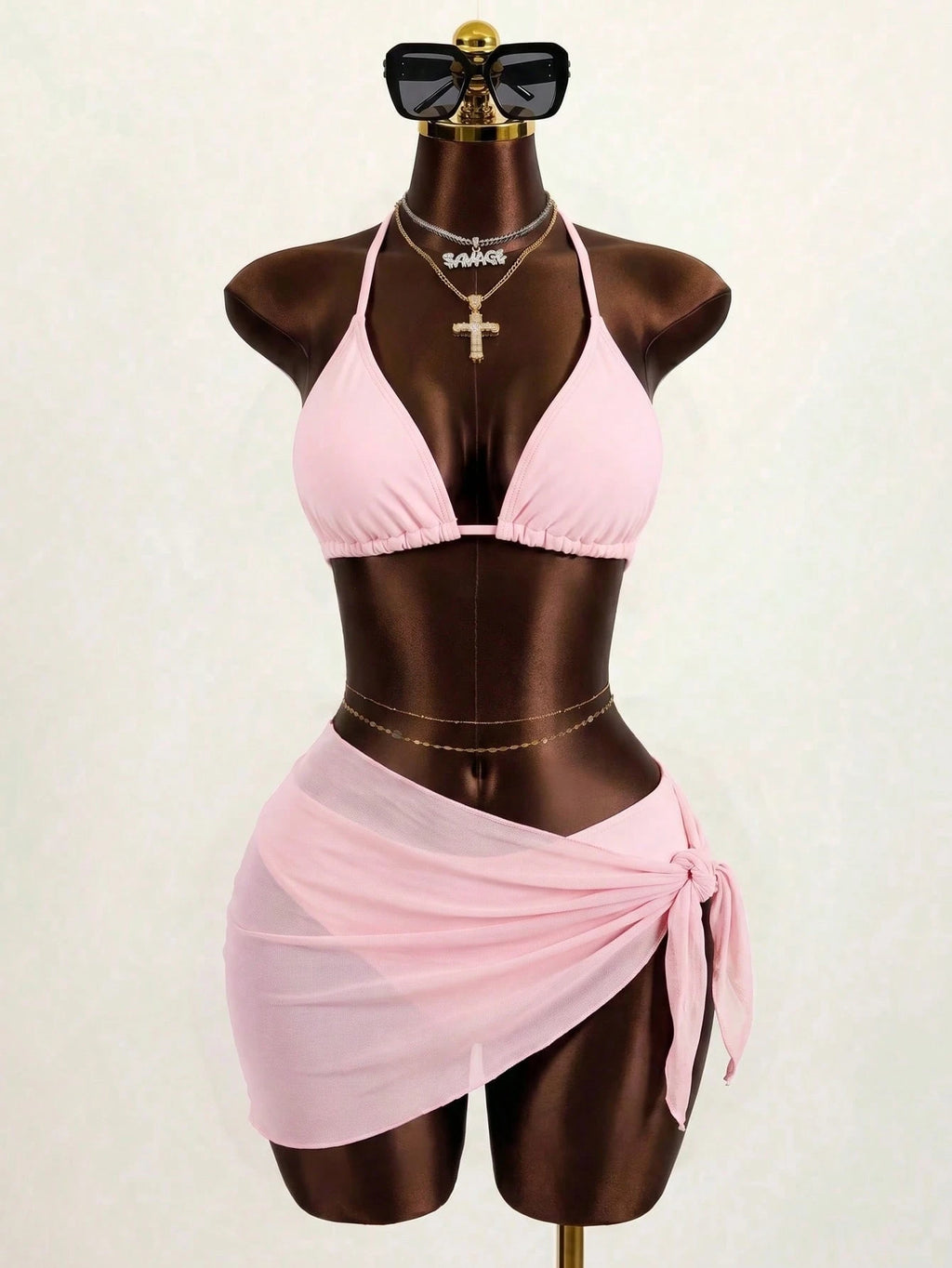 Zestiva 3pcs/Set Solid Color Textured Bikini Swimwear For Beach