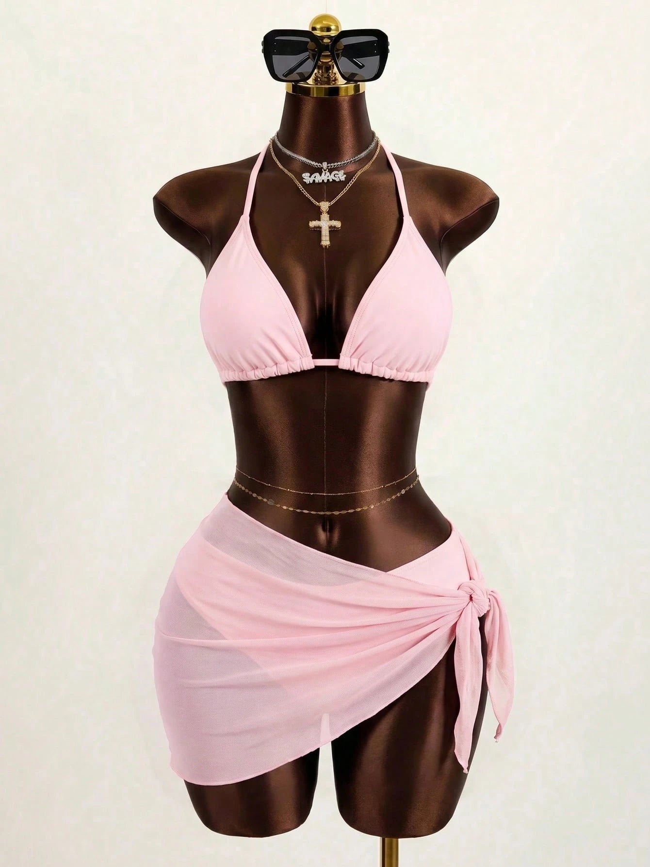 Zestiva 3pcs/Set Solid Color Textured Bikini Swimwear For Beach