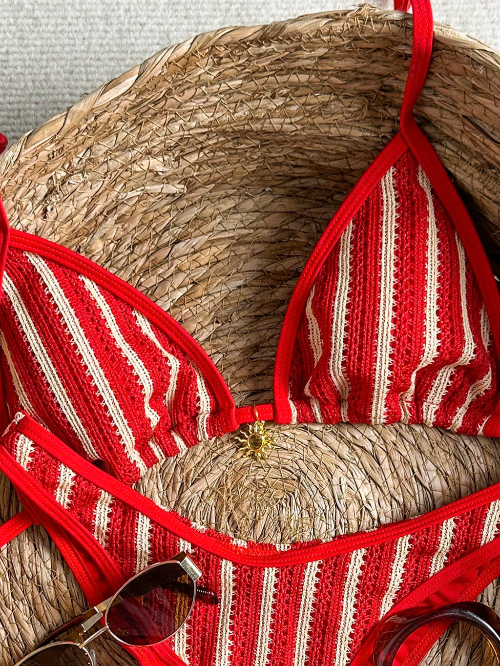 Swim Mod Swim Basics 2-Piece Spring/Summer Beach Vacation Textured Fabric Gold Sun Accessory Halter Triangle - image 6