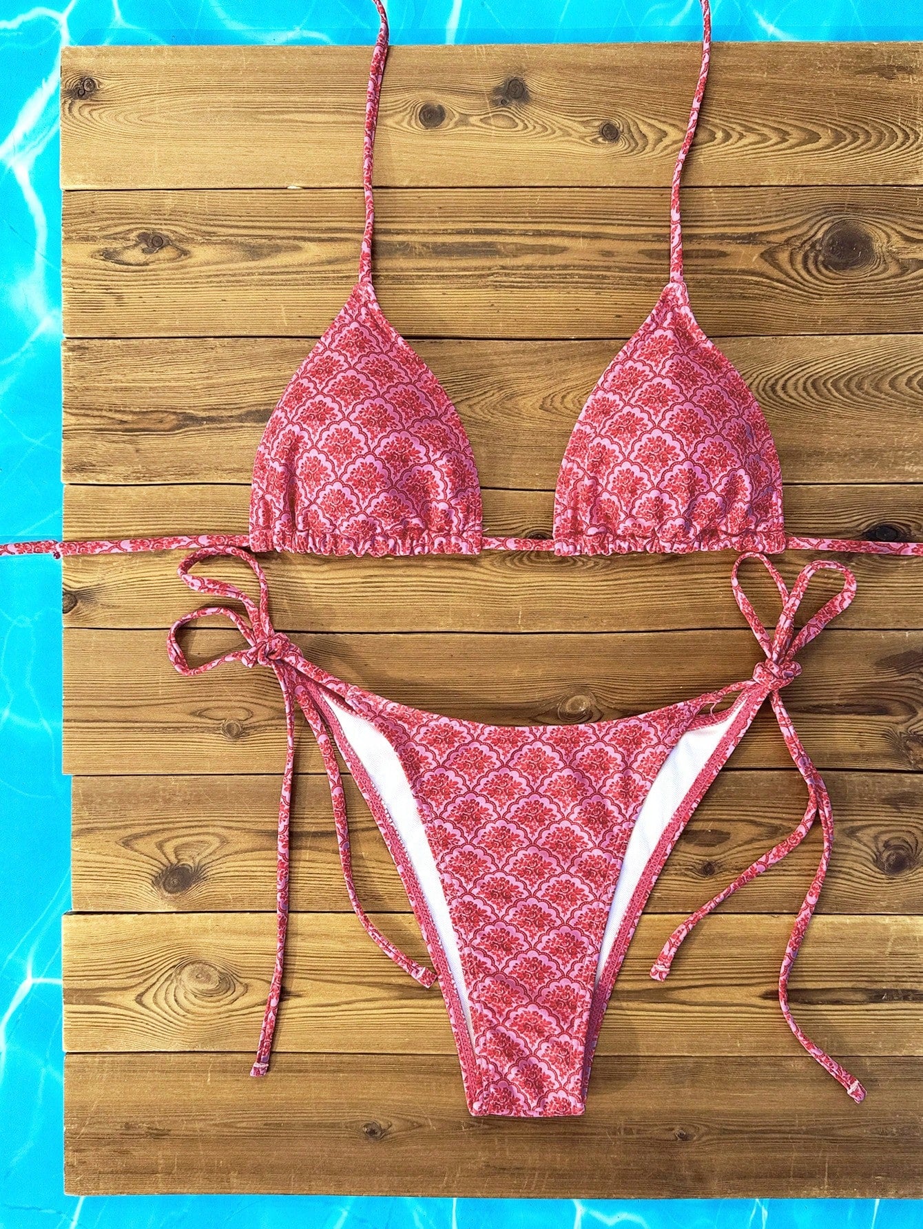 Swim Mod Summer Beach Women's Floral Printed Halter Neck Bikini Set