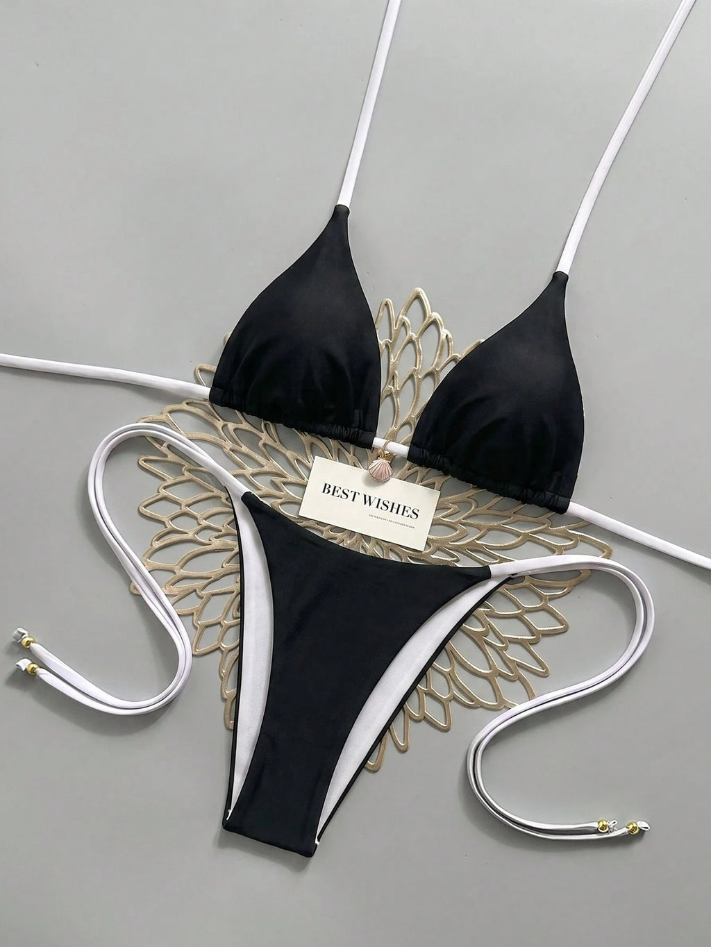 Swim Mod 2026 Spring/Summer Metallic Spaghetti Strap Halter Tie Side