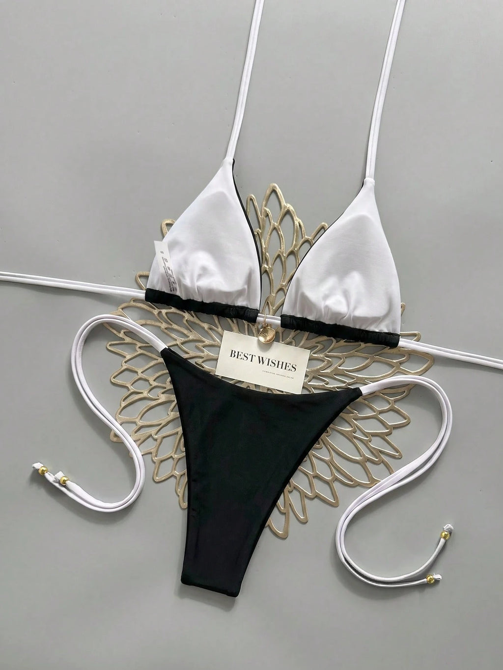 Swim Mod 2026 Spring/Summer Metallic Spaghetti Strap Halter Tie Side