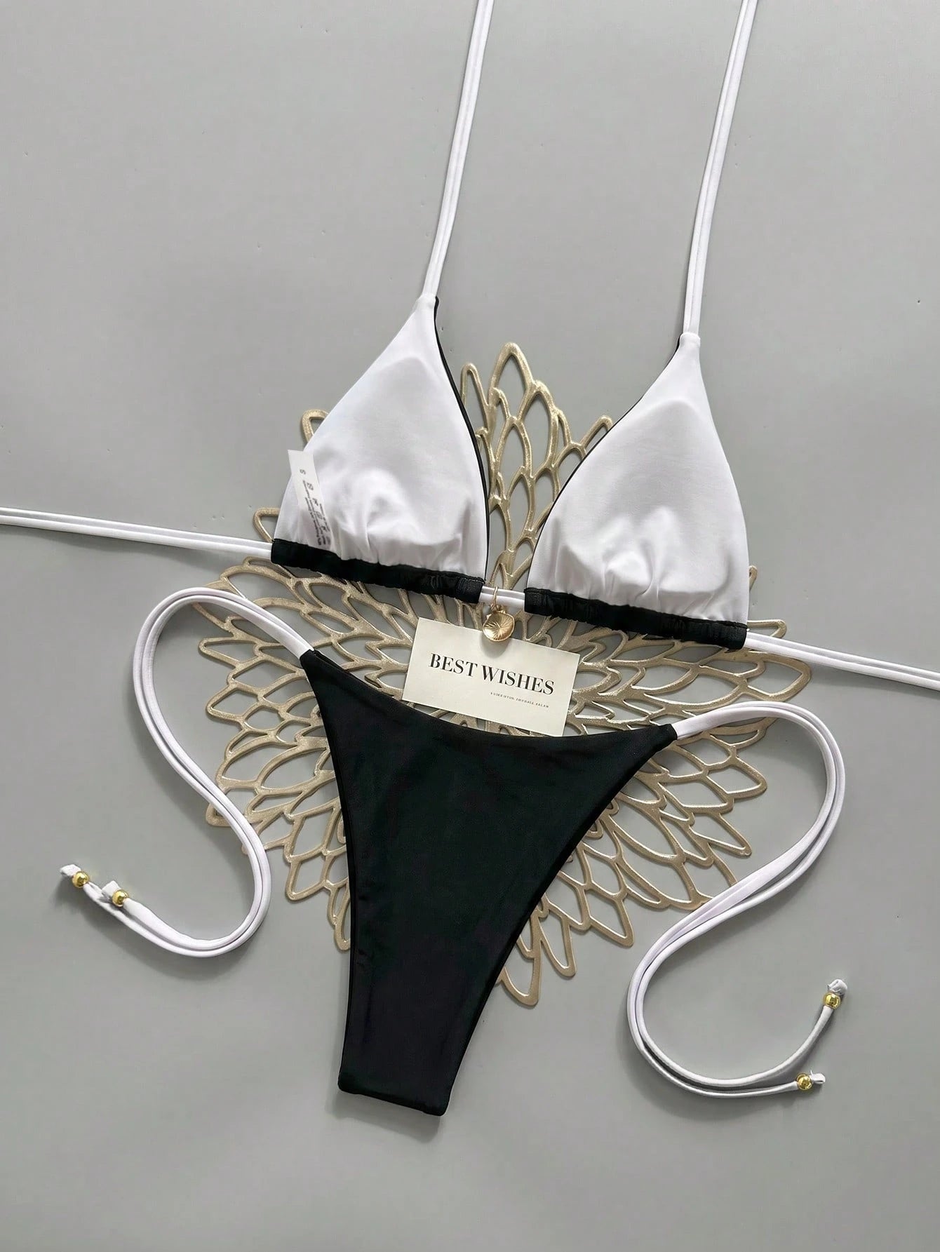 Swim Mod 2026 Spring/Summer Metallic Spaghetti Strap Halter Tie Side