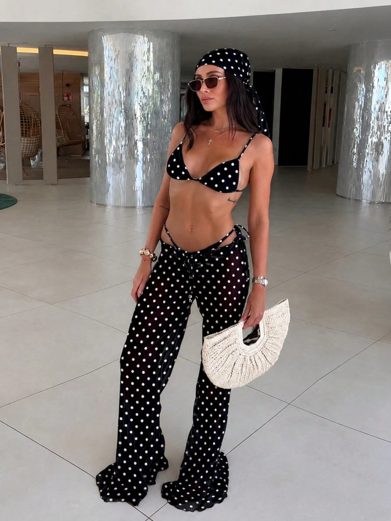 Women's New Sexy Zebra Print Bikini Set With Coverup And Flare Pants,