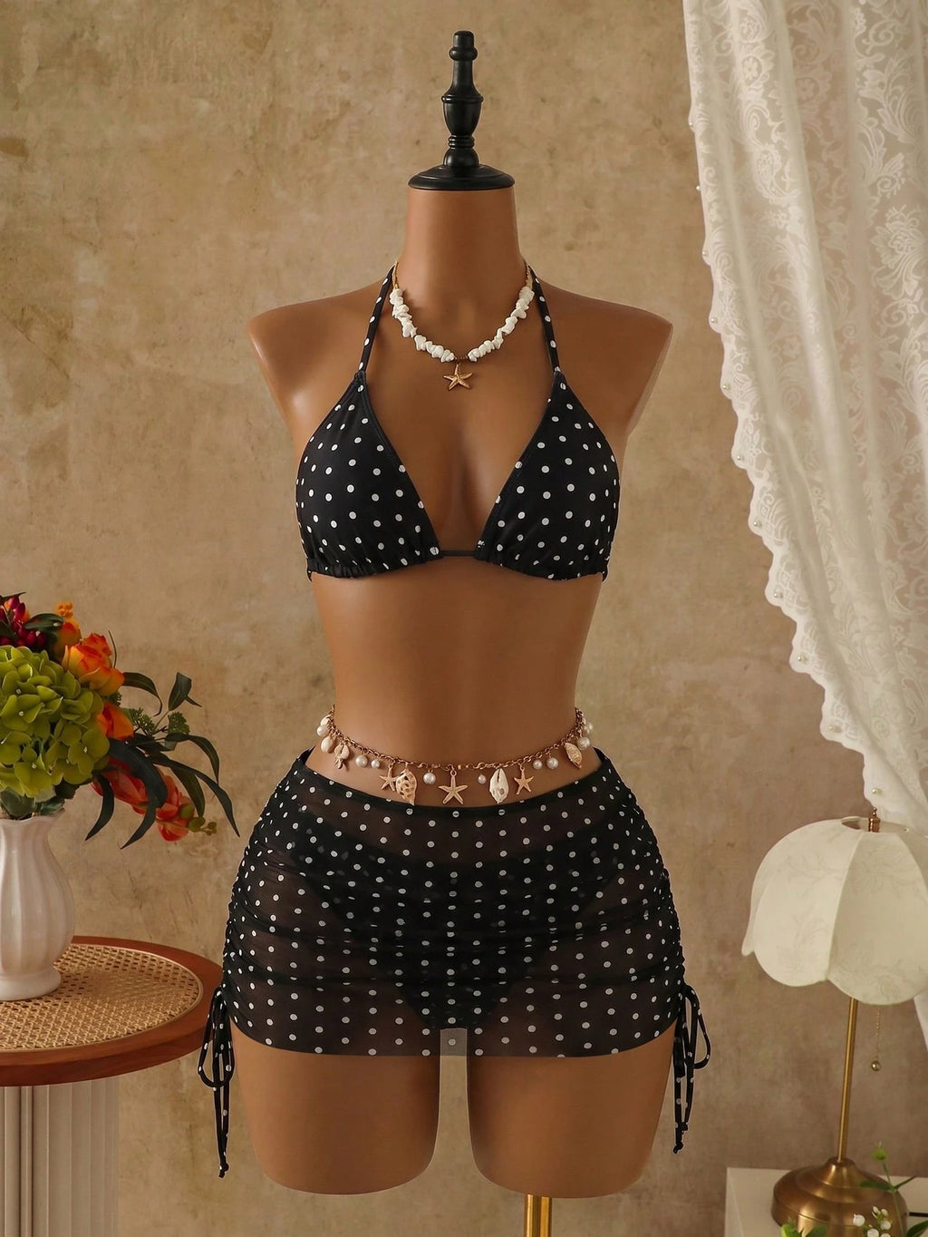Costavie Women's 3 PiecesBikini Set With Mesh Skirt, Casual Beach Resort Swimwea