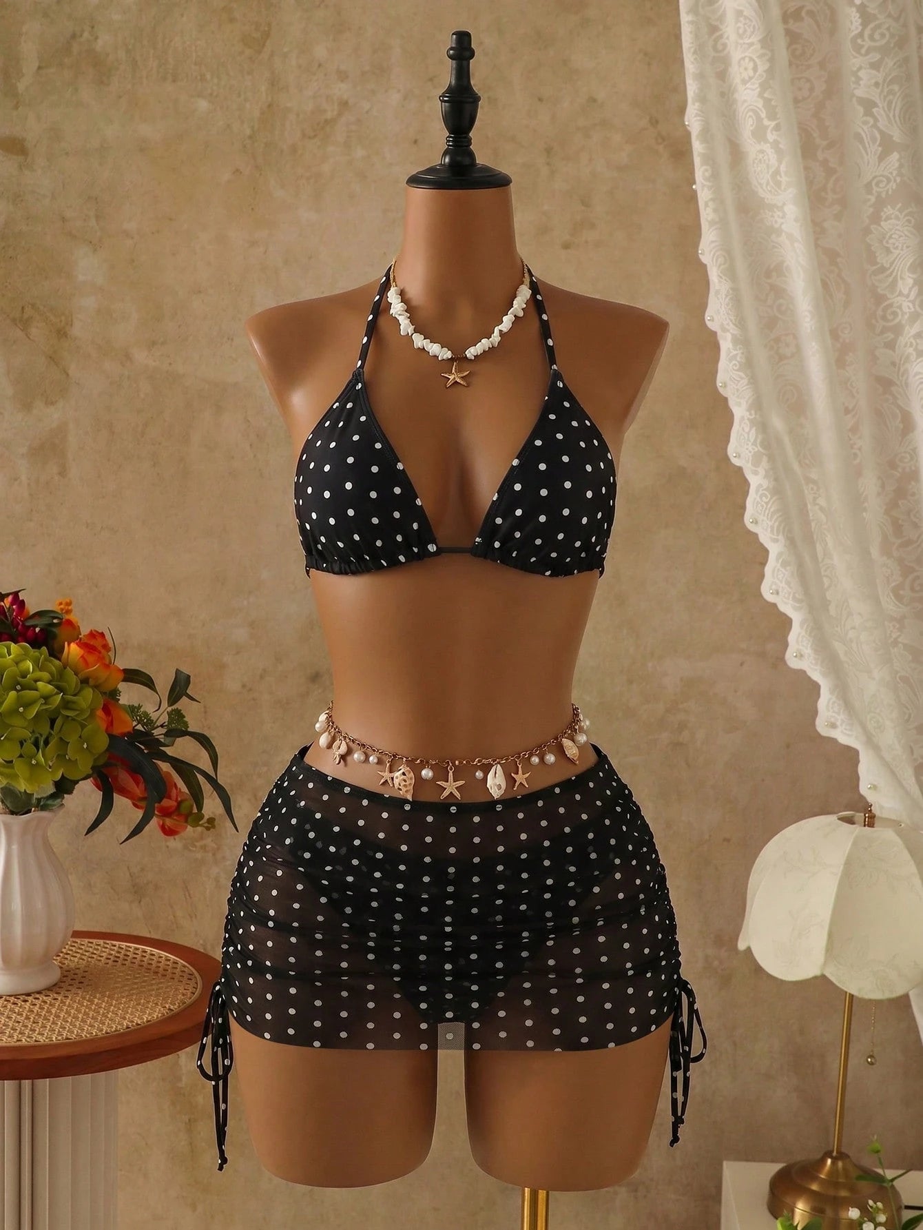 Costavie Women's 3 PiecesBikini Set With Mesh Skirt, Casual Beach Resort Swimwea