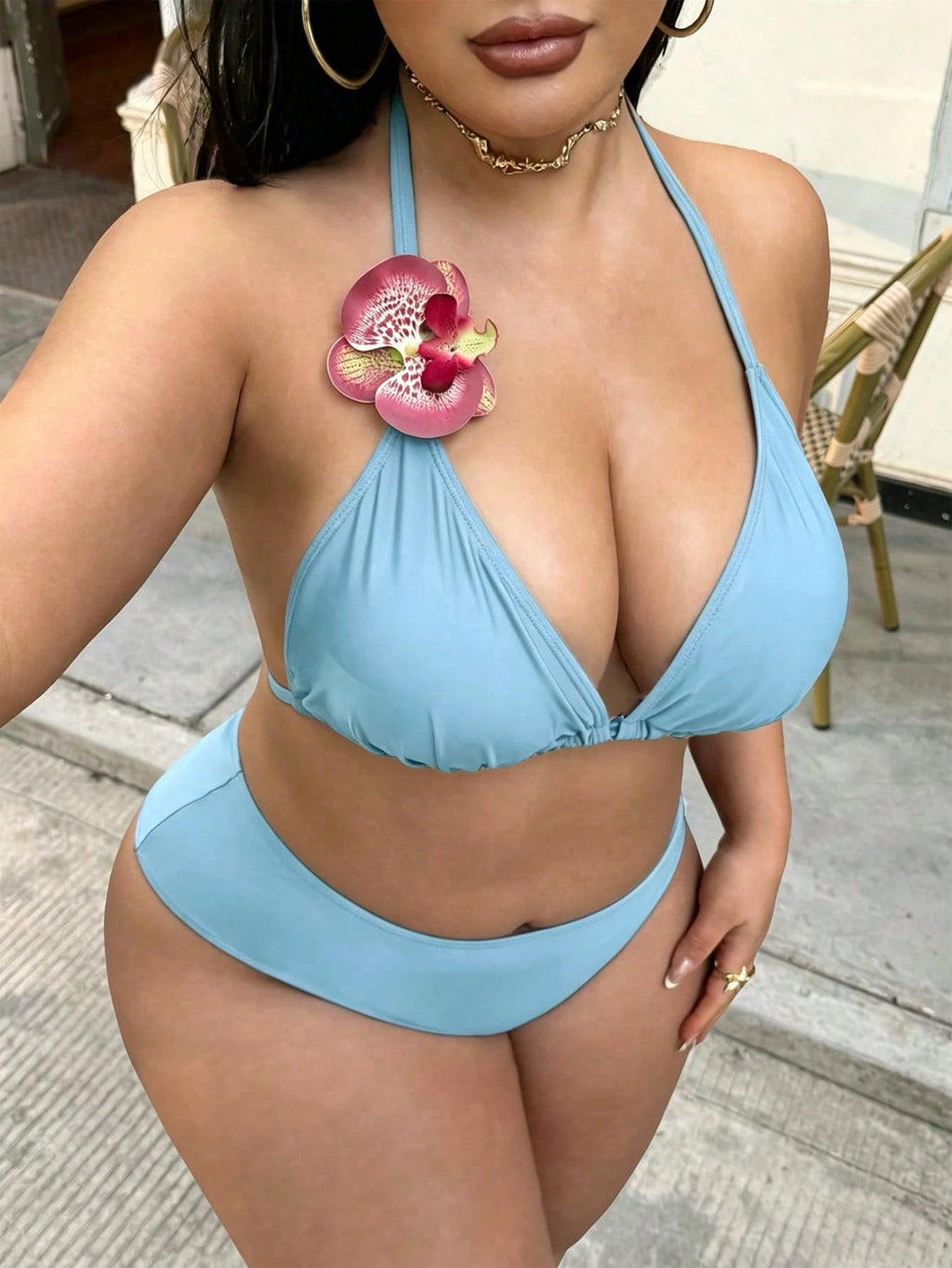 Swim SXY Plus Size 3pcs Floral Accent Solid Color Sexy Women Swimwear Set - image 13