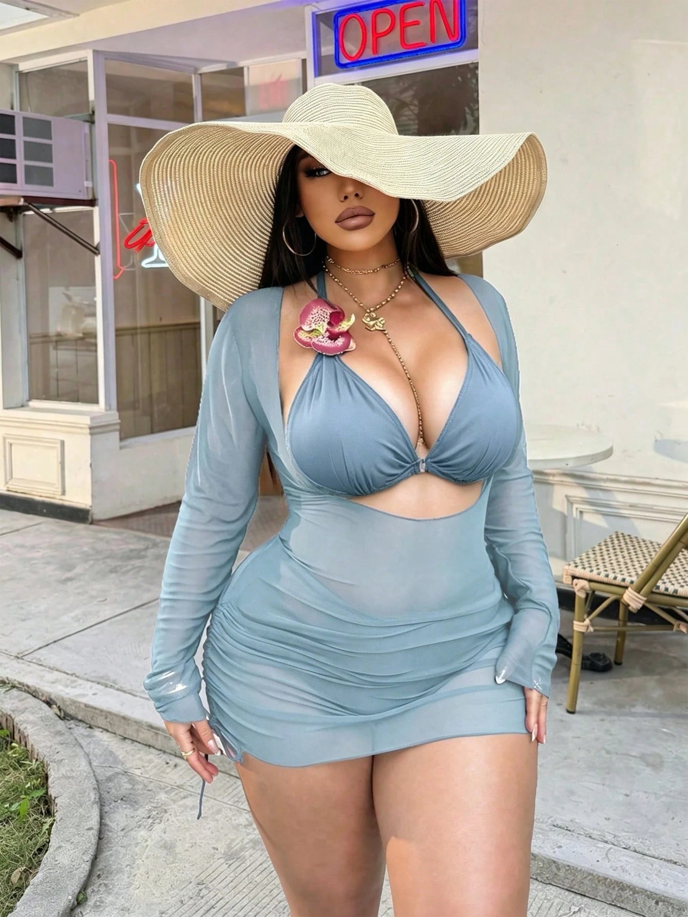 Swim SXY Plus Size 3pcs Floral Accent Solid Color Sexy Women Swimwear Set - image 17