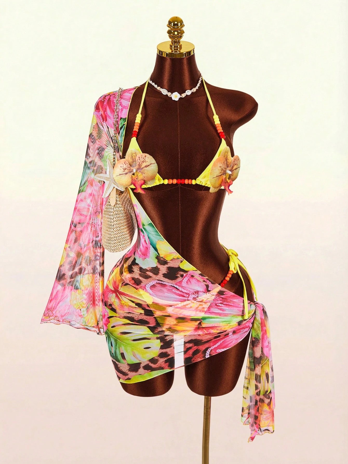 Amplova Women's Floral Swimsuit Set With Chest Detail, Sexy
