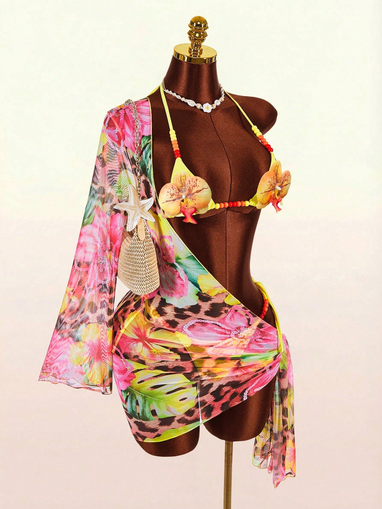 Amplova Women's Floral Swimsuit Set With Chest Detail, Sexy