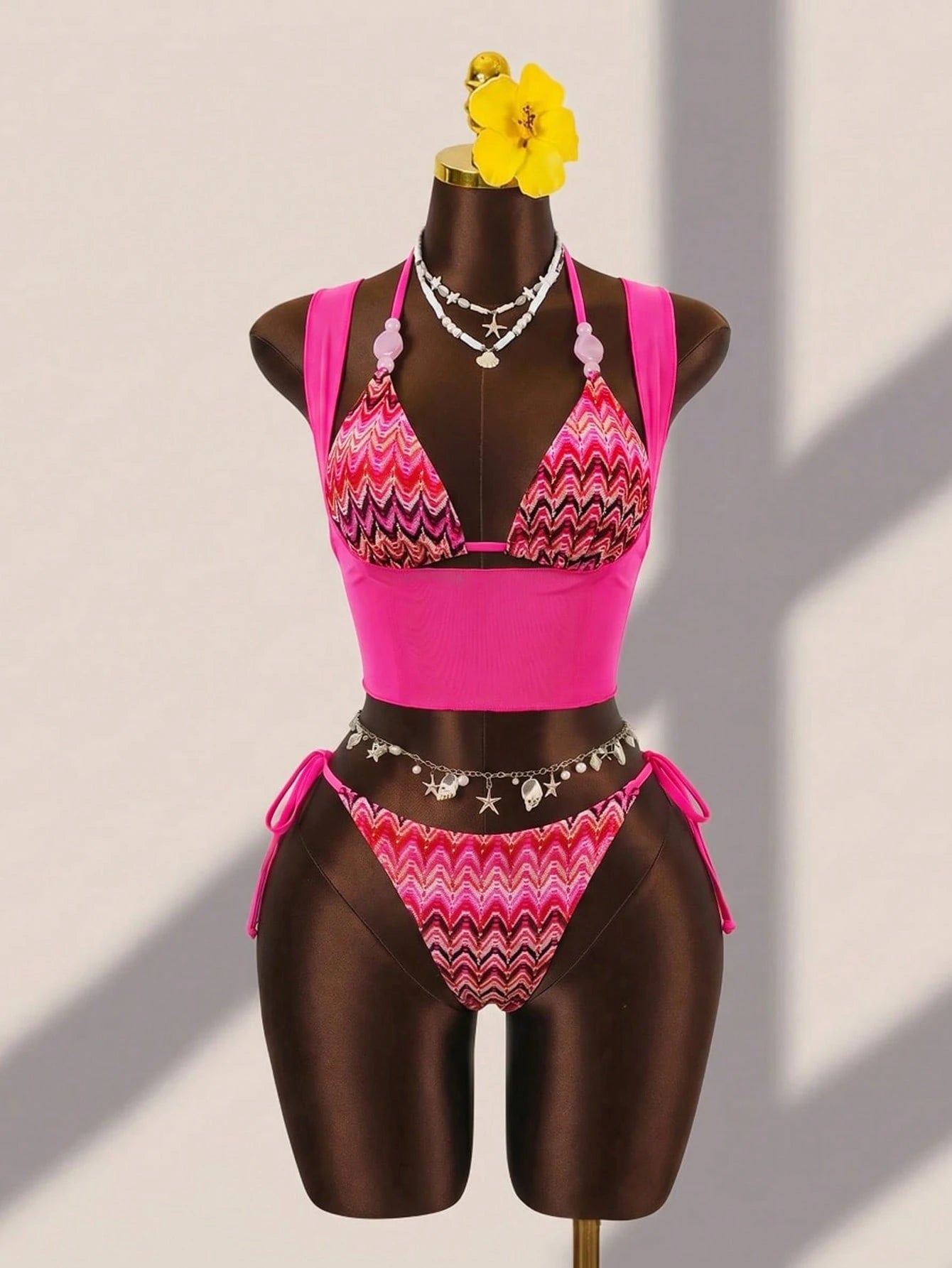 Swim Vcay Women's Summer Beach Holiday Beaded Decor Halter Tie Sexy