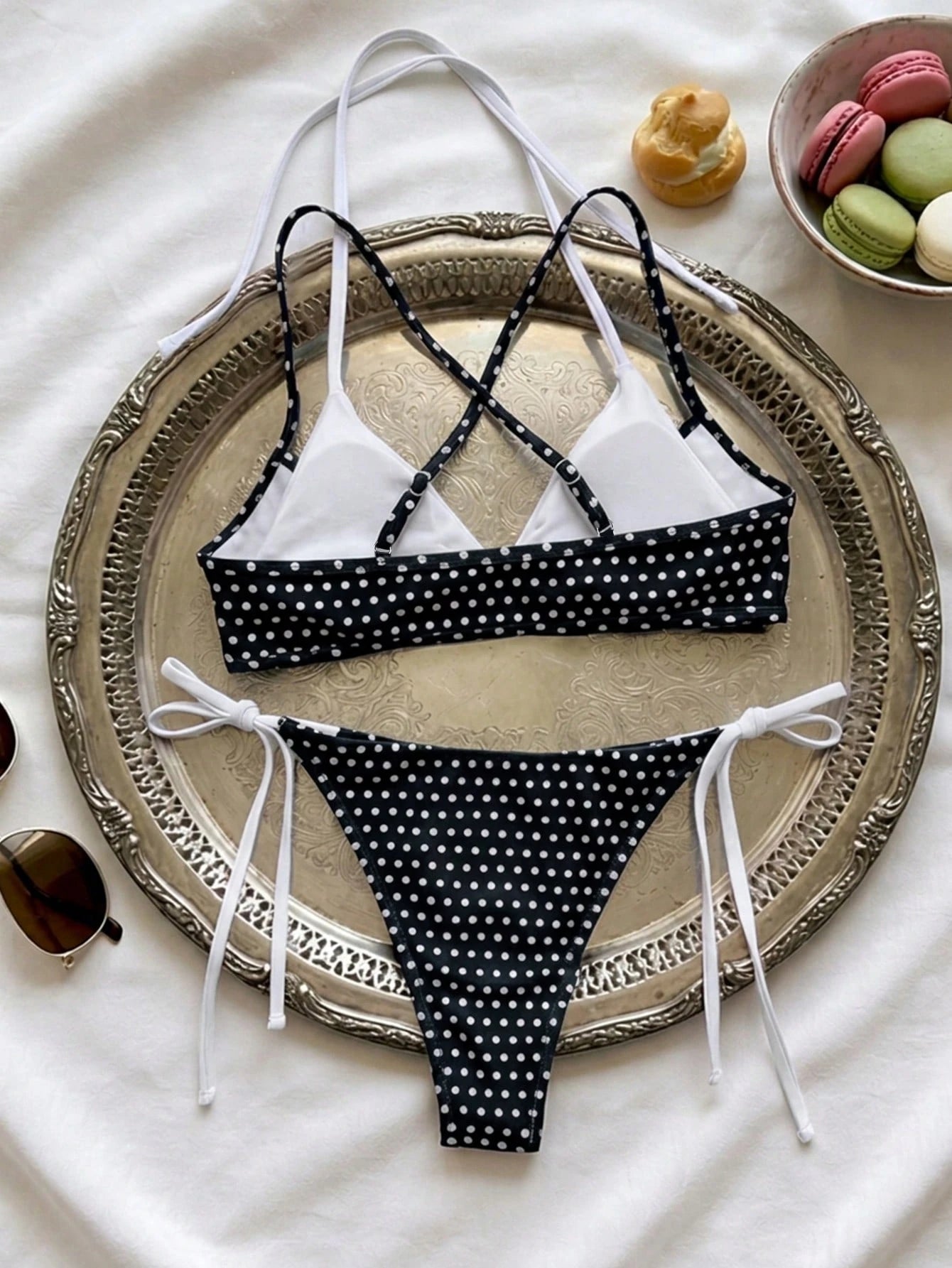 Swim Vcay Women's Summer New Halter Tie 2 In 1 Cross Strap Bikini Set
