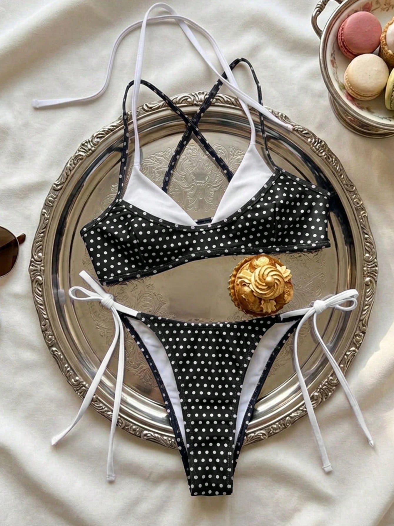 Swim Vcay Women's Summer New Halter Tie 2 In 1 Cross Strap Bikini Set