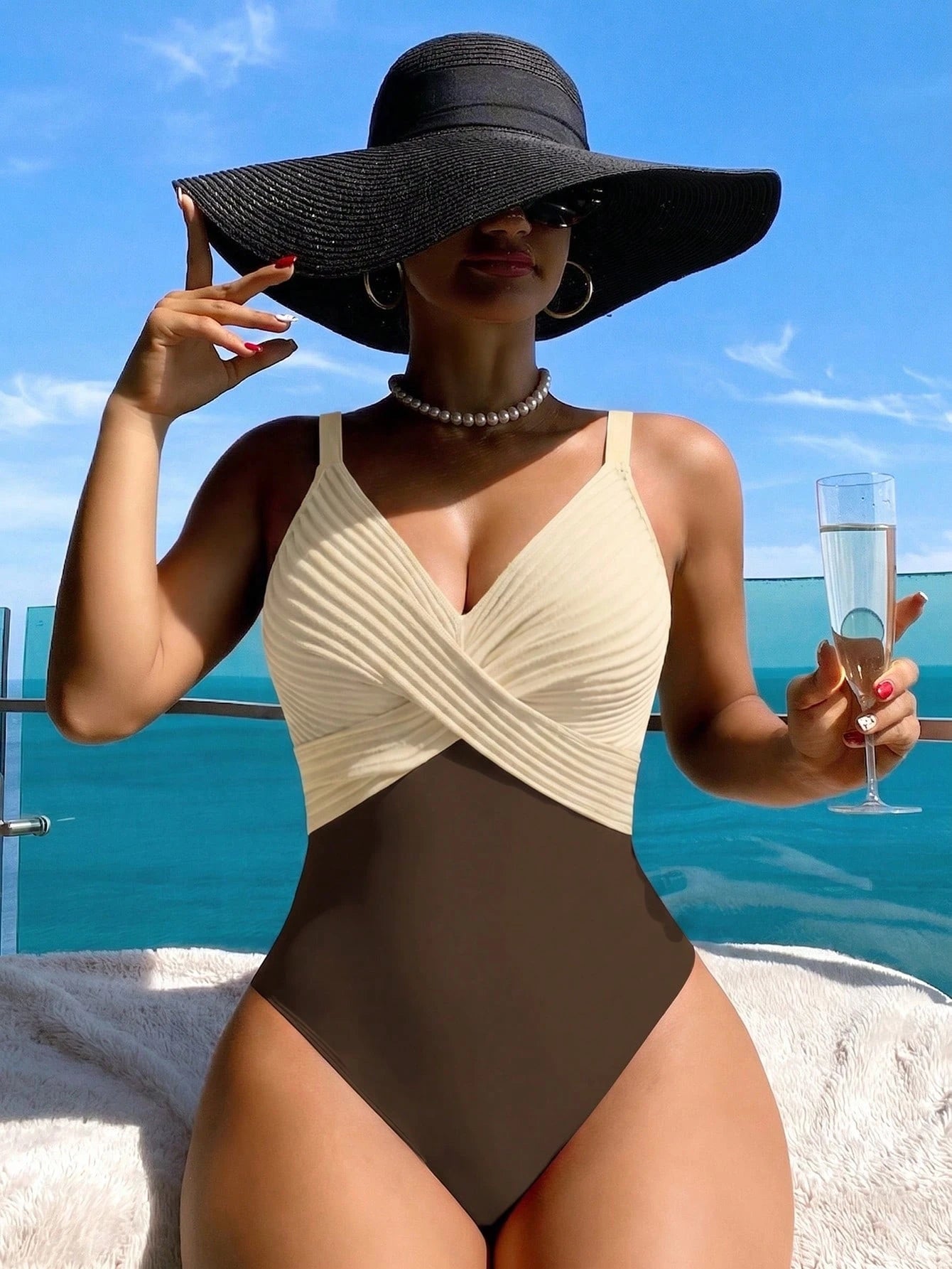 Swim Lushoire 1pc Striped Special Fabric Crisscross Front One-Piece