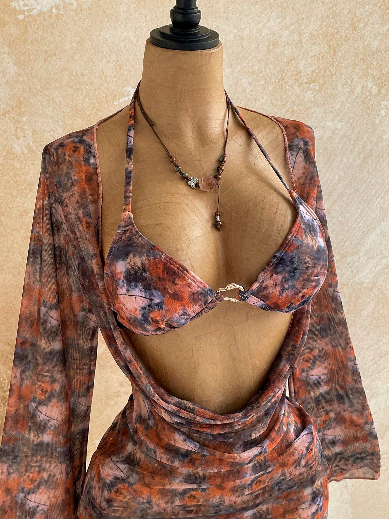 Soleia Women's 3-Piece Sexy Bikini Swimsuit With Printed Mesh