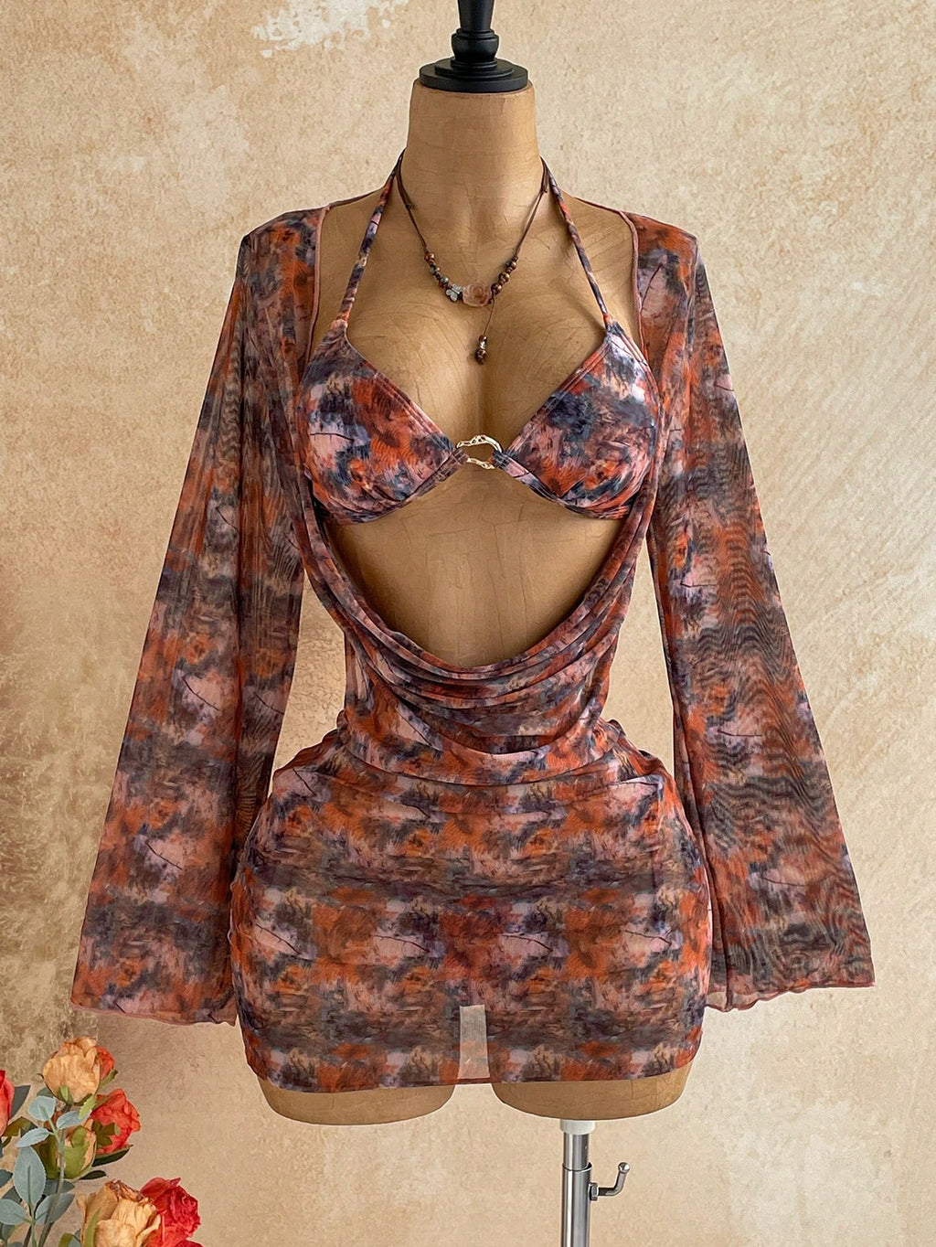 Soleia Women's 3-Piece Sexy Bikini Swimsuit With Printed Mesh