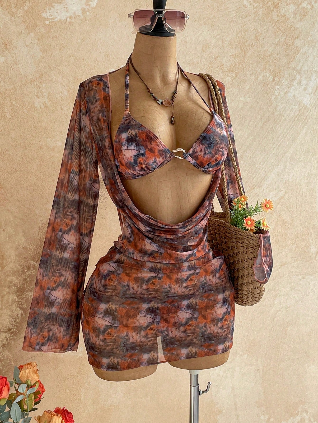 Soleia Women's 3-Piece Sexy Bikini Swimsuit With Printed Mesh