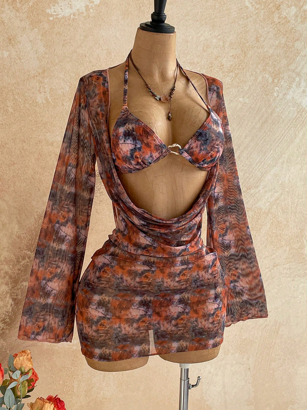 Soleia Women's 3-Piece Sexy Bikini Swimsuit With Printed Mesh