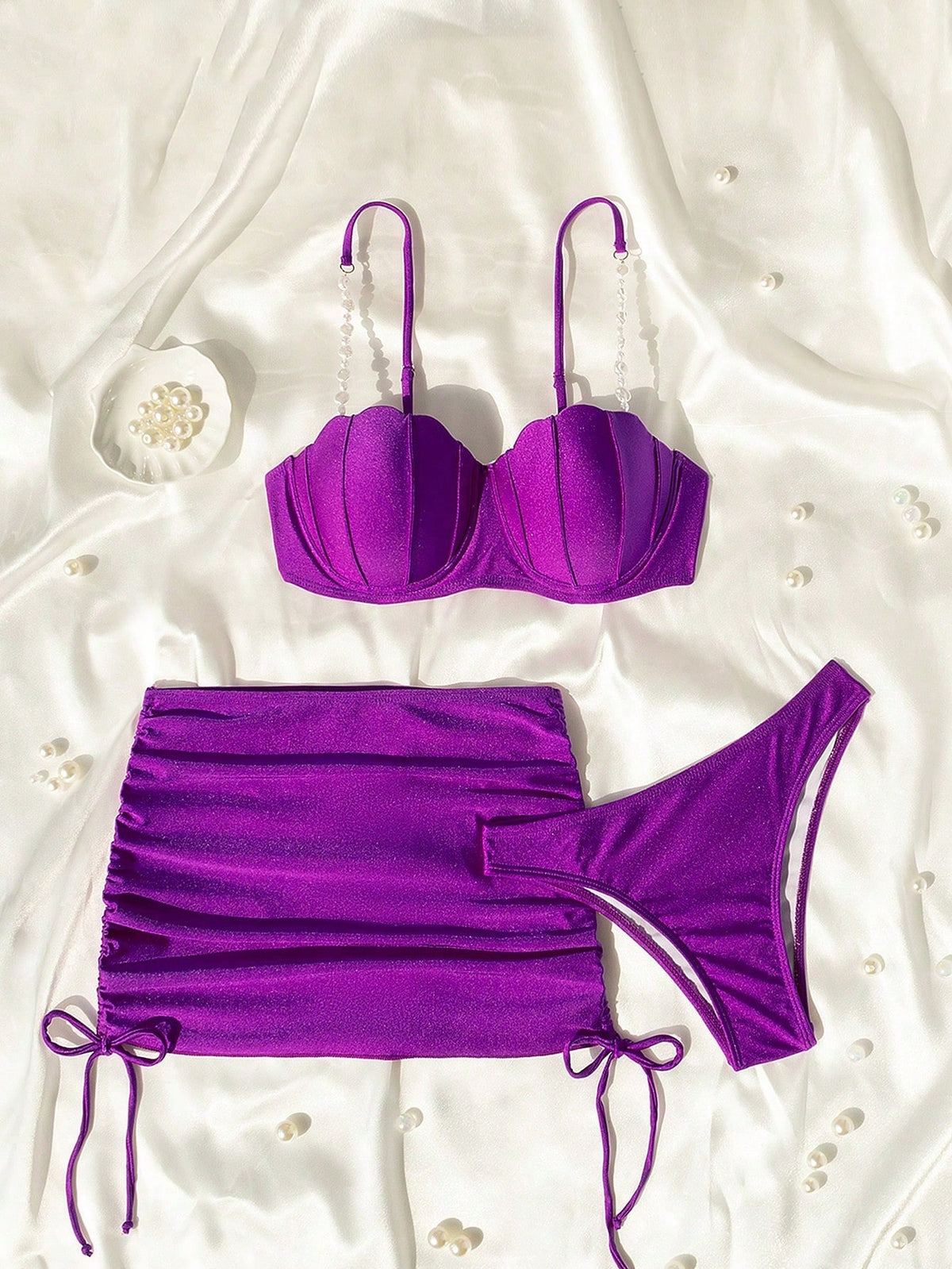 Swim Mod Summer Beach Women's Solid Color Bikini Set - image 12