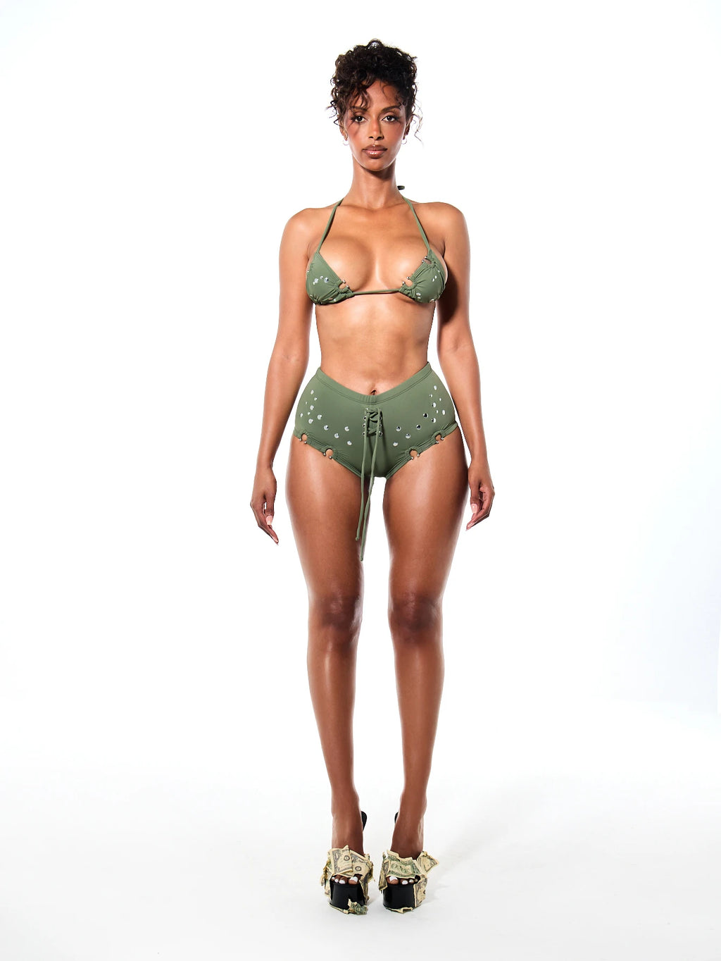 SUMWON WOMEN Triangle Halter Bikini Set With Metal Eyelet Hardware